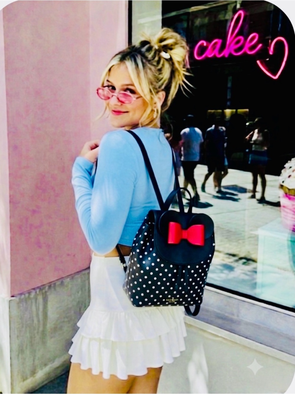 Kate Spade x Disney Minnie Mouse Flap Black Backpack K4642 Red Bow - EUC $379